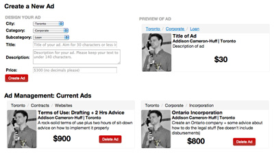 Screenshot of ad creation process